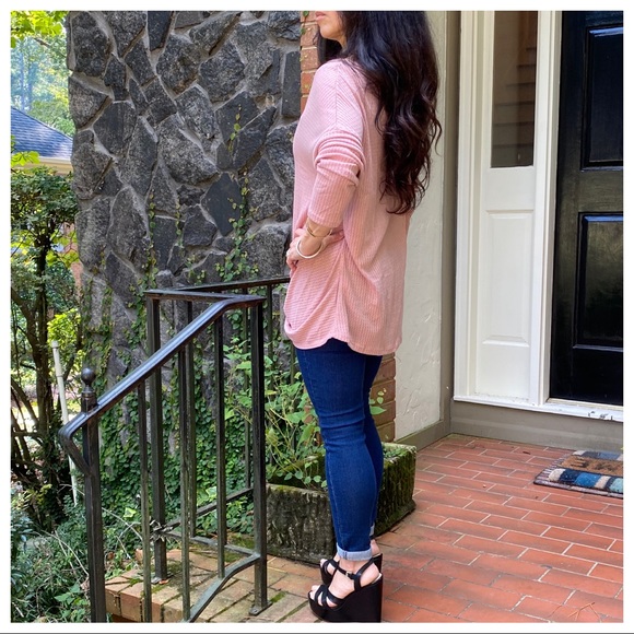 Waffle knit long sleeve tunic with front twist - Picture 7 of 9